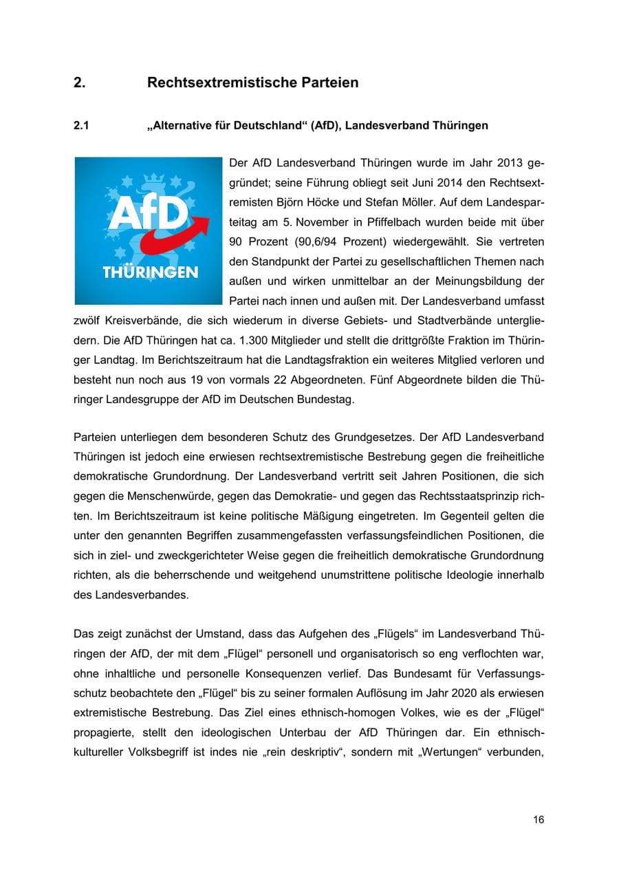 Seite 16 des Verfassungsschutzbericht 2022 Thüringen