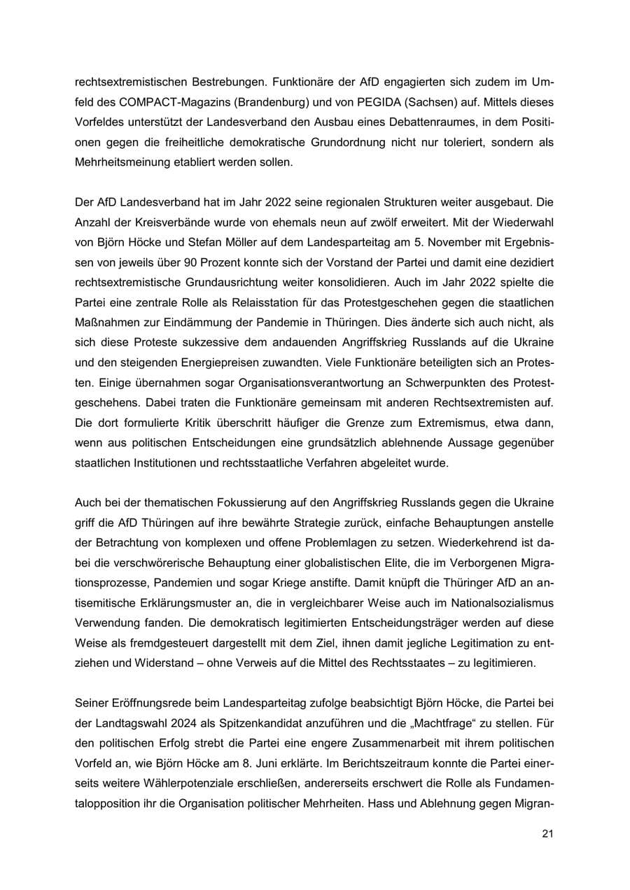 Seite 21 des Verfassungsschutzbericht 2022 Thüringen