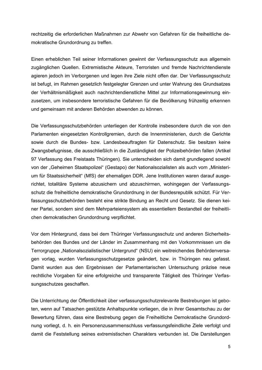 Seite 5 des Verfassungsschutzbericht 2022 Thüringen