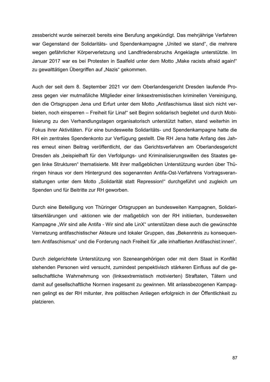 Seite 87 des Verfassungsschutzbericht 2022 Thüringen