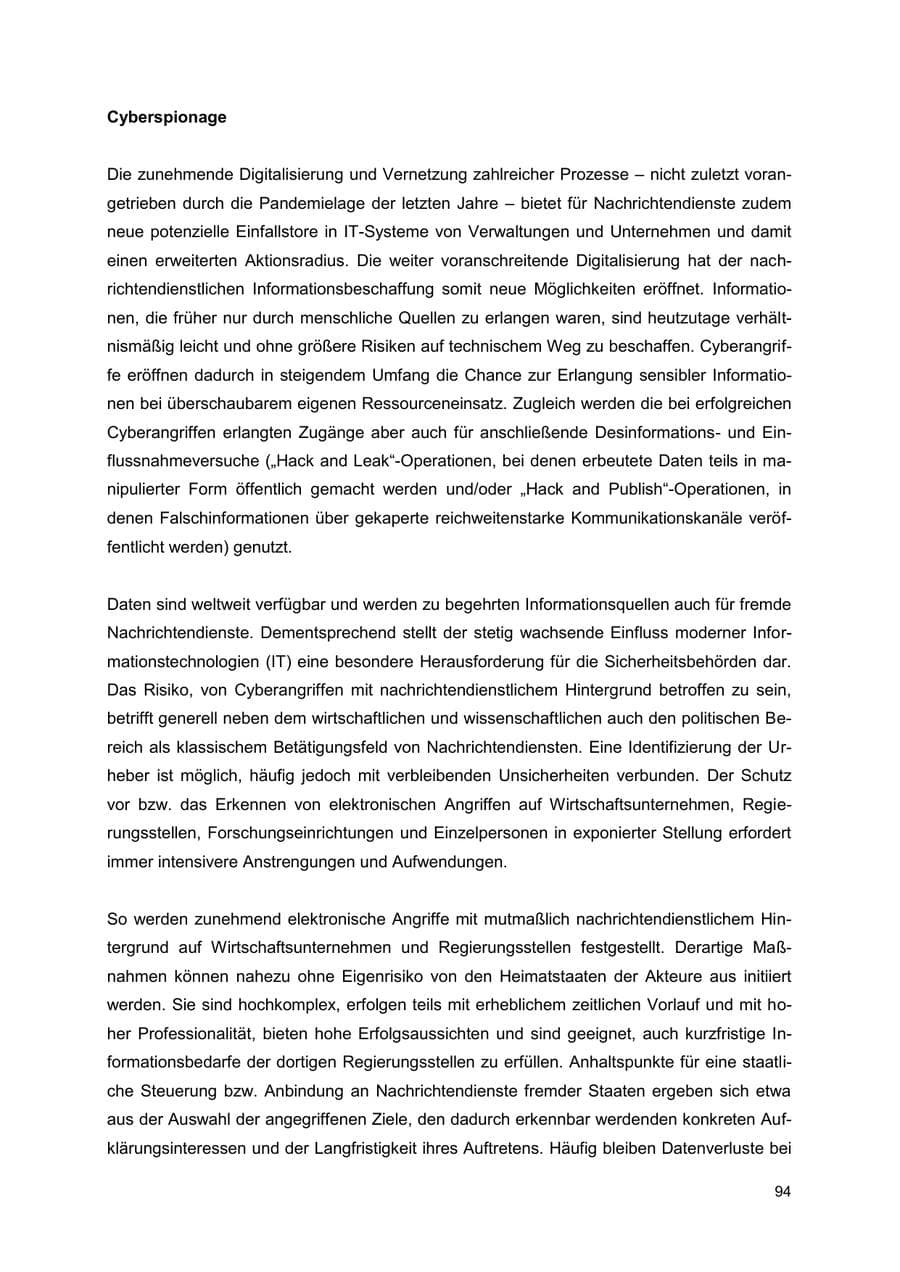 Seite 94 des Verfassungsschutzbericht 2022 Thüringen