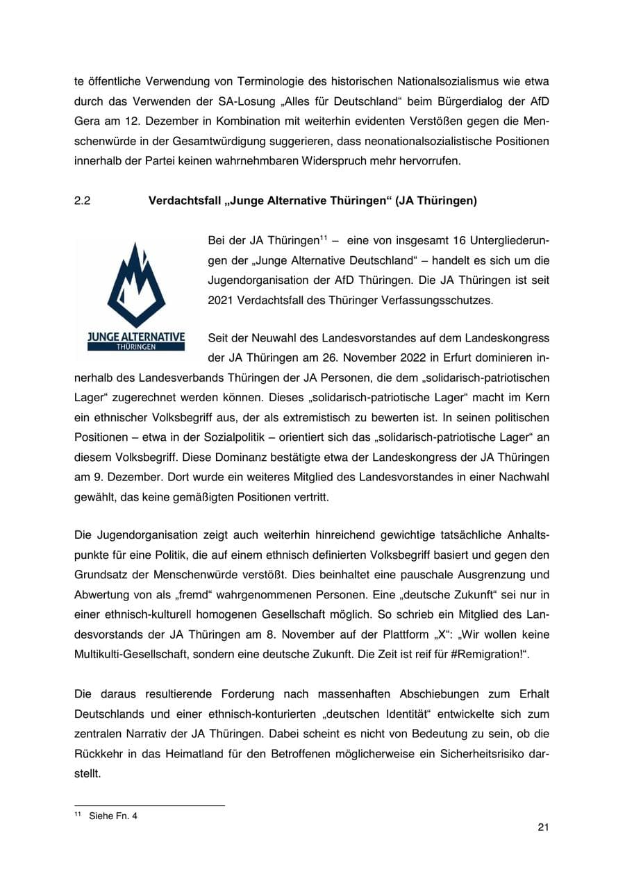 Seite 22 des Verfassungsschutzbericht 2023 Thüringen