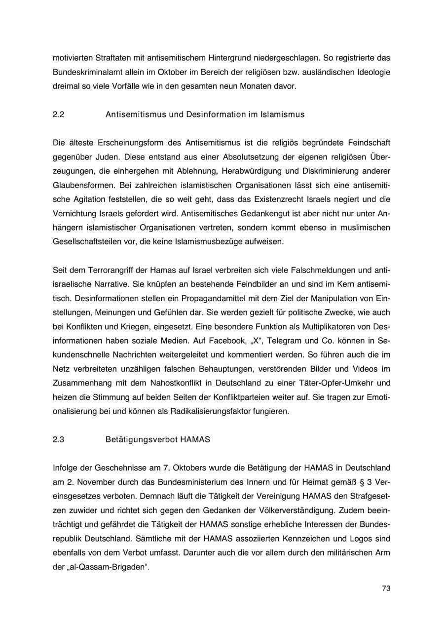 Seite 74 des Verfassungsschutzbericht 2023 Thüringen