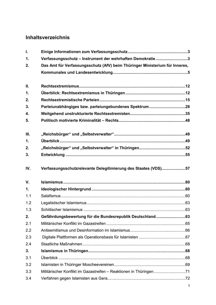 Seite 2 des Verfassungsschutzbericht 2024 Thüringen