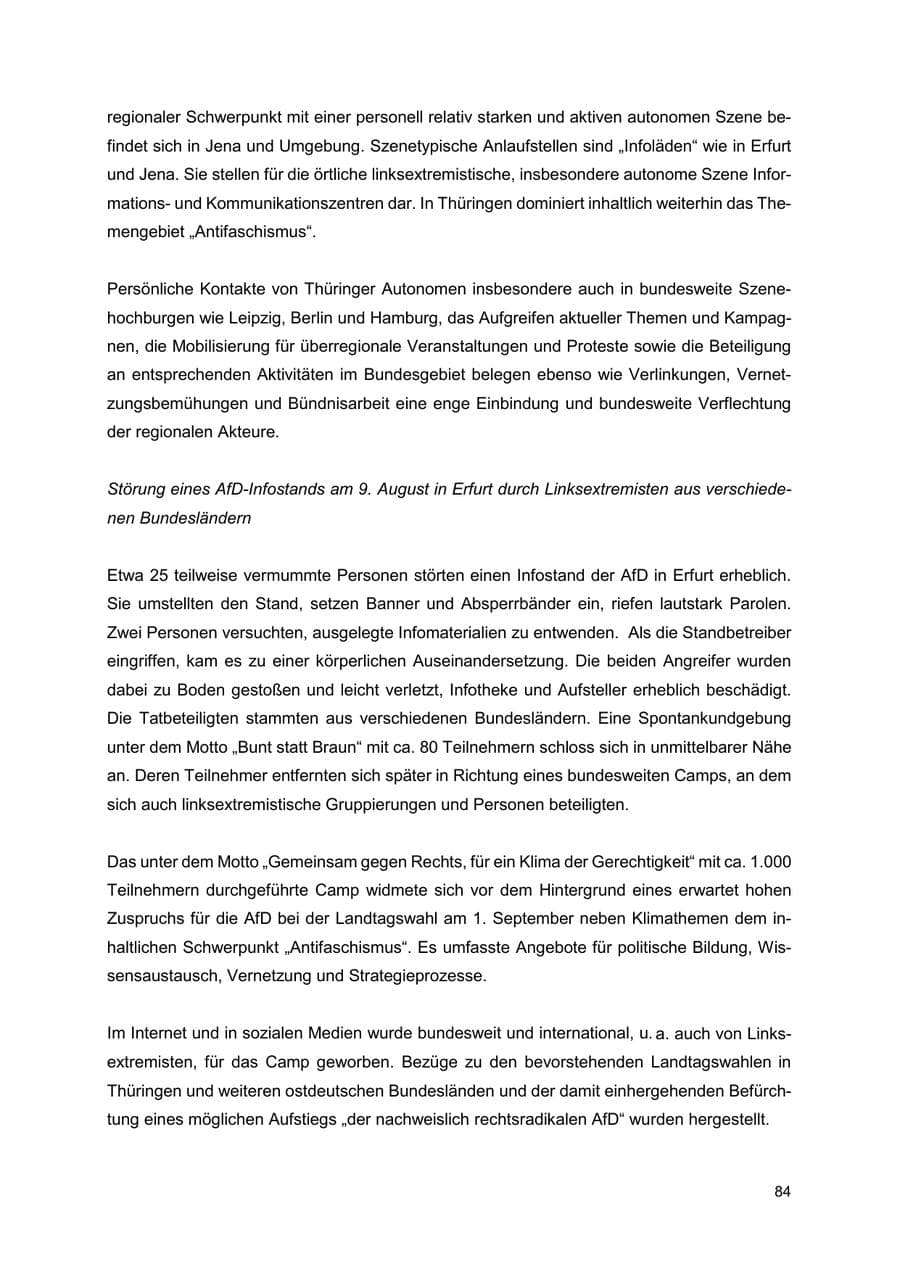 Seite 85 des Verfassungsschutzbericht 2024 Thüringen