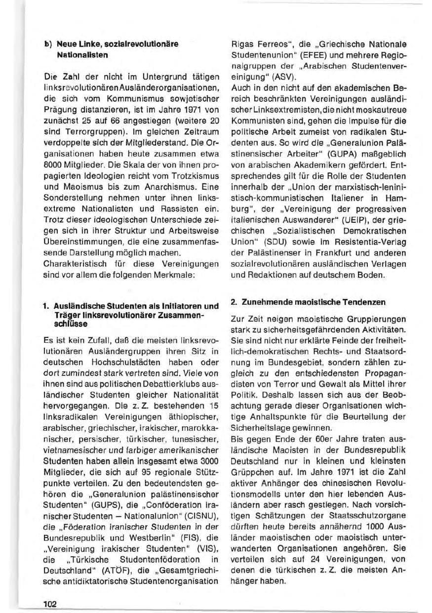 Seite 102 des Verfassungsschutzbericht 1971 Bund