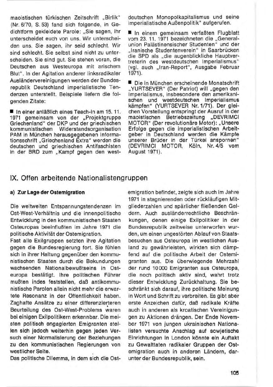 Seite 105 des Verfassungsschutzbericht 1971 Bund