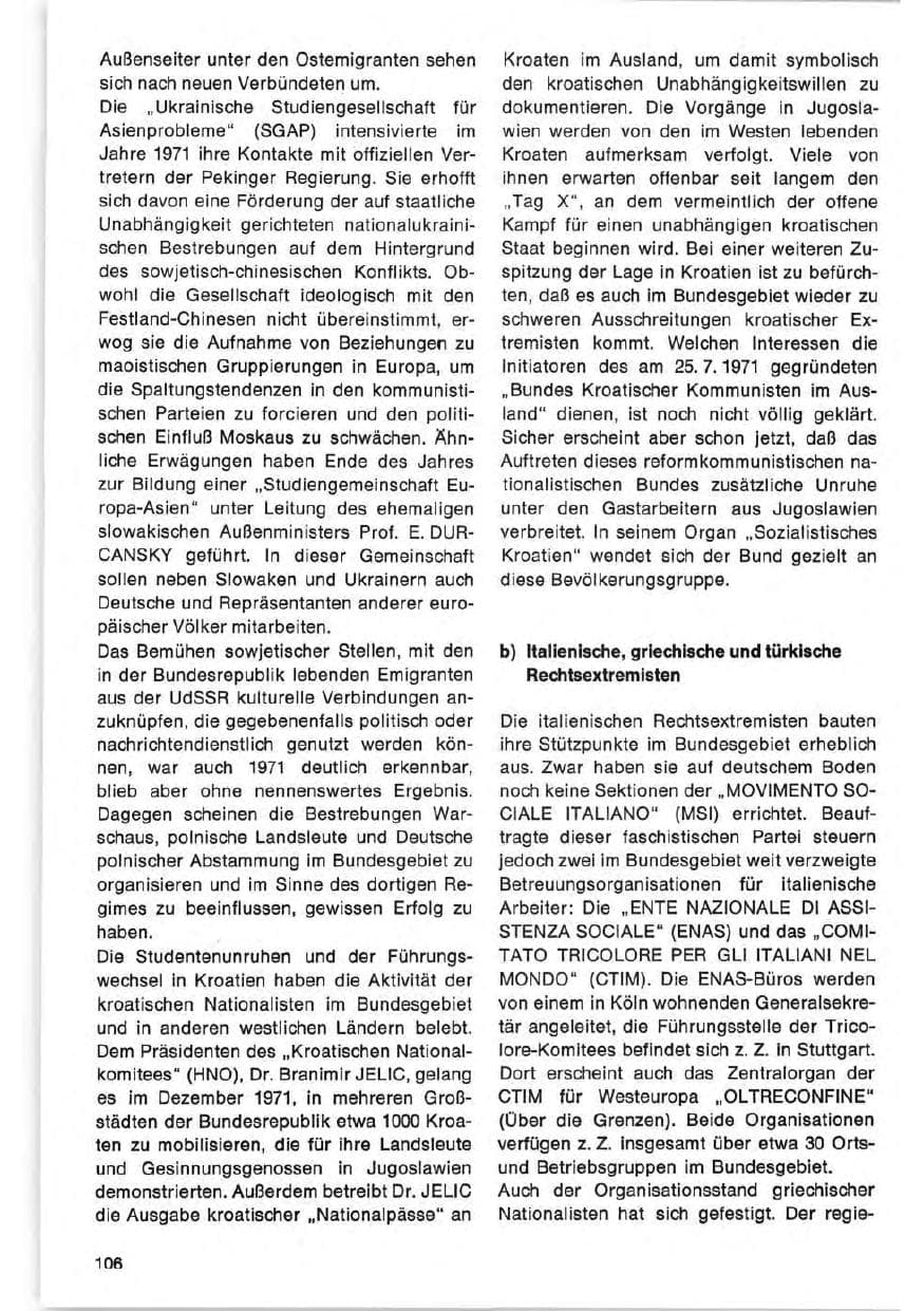 Seite 106 des Verfassungsschutzbericht 1971 Bund