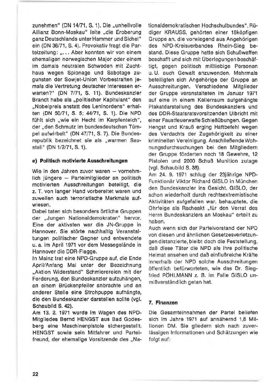 Seite 22 des Verfassungsschutzbericht 1971 Bund