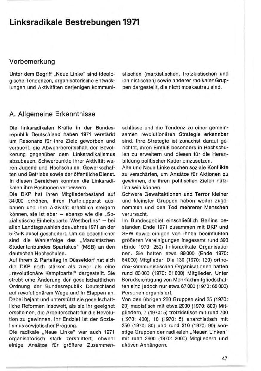Seite 47 des Verfassungsschutzbericht 1971 Bund