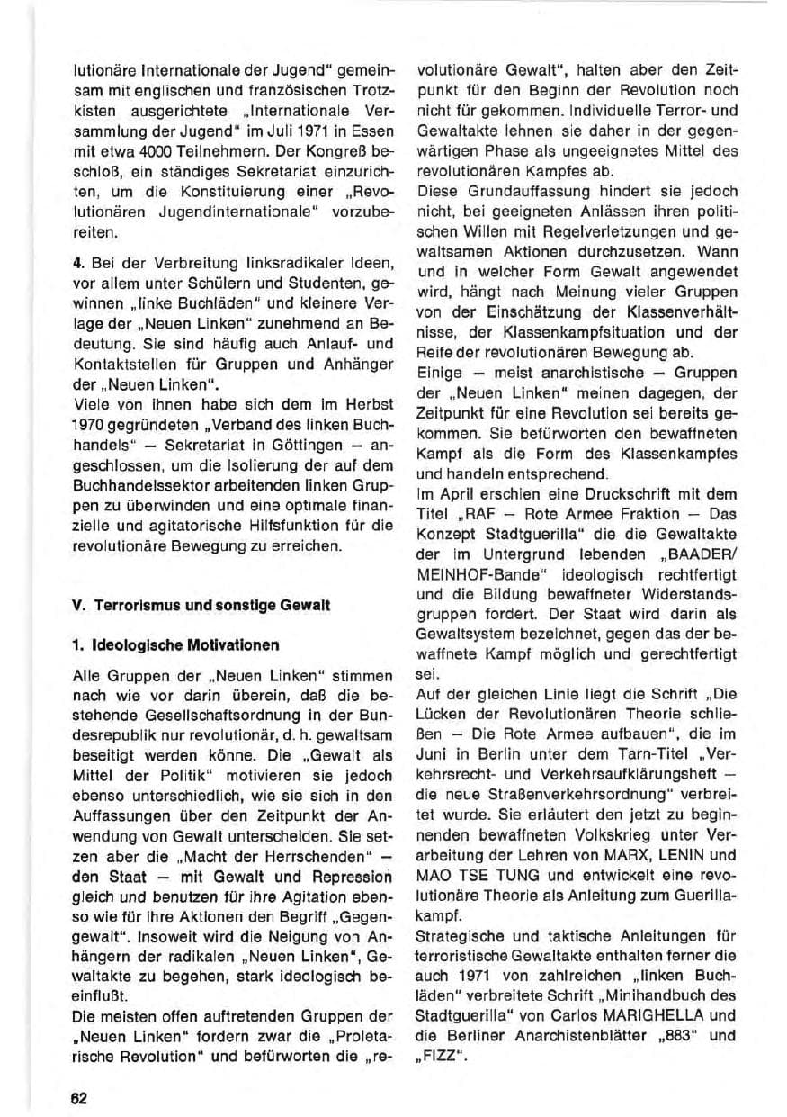 Seite 62 des Verfassungsschutzbericht 1971 Bund