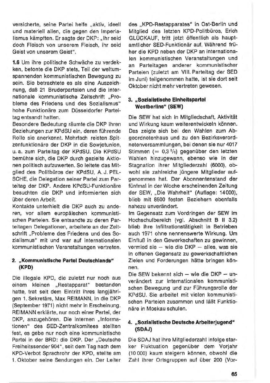 Seite 65 des Verfassungsschutzbericht 1971 Bund