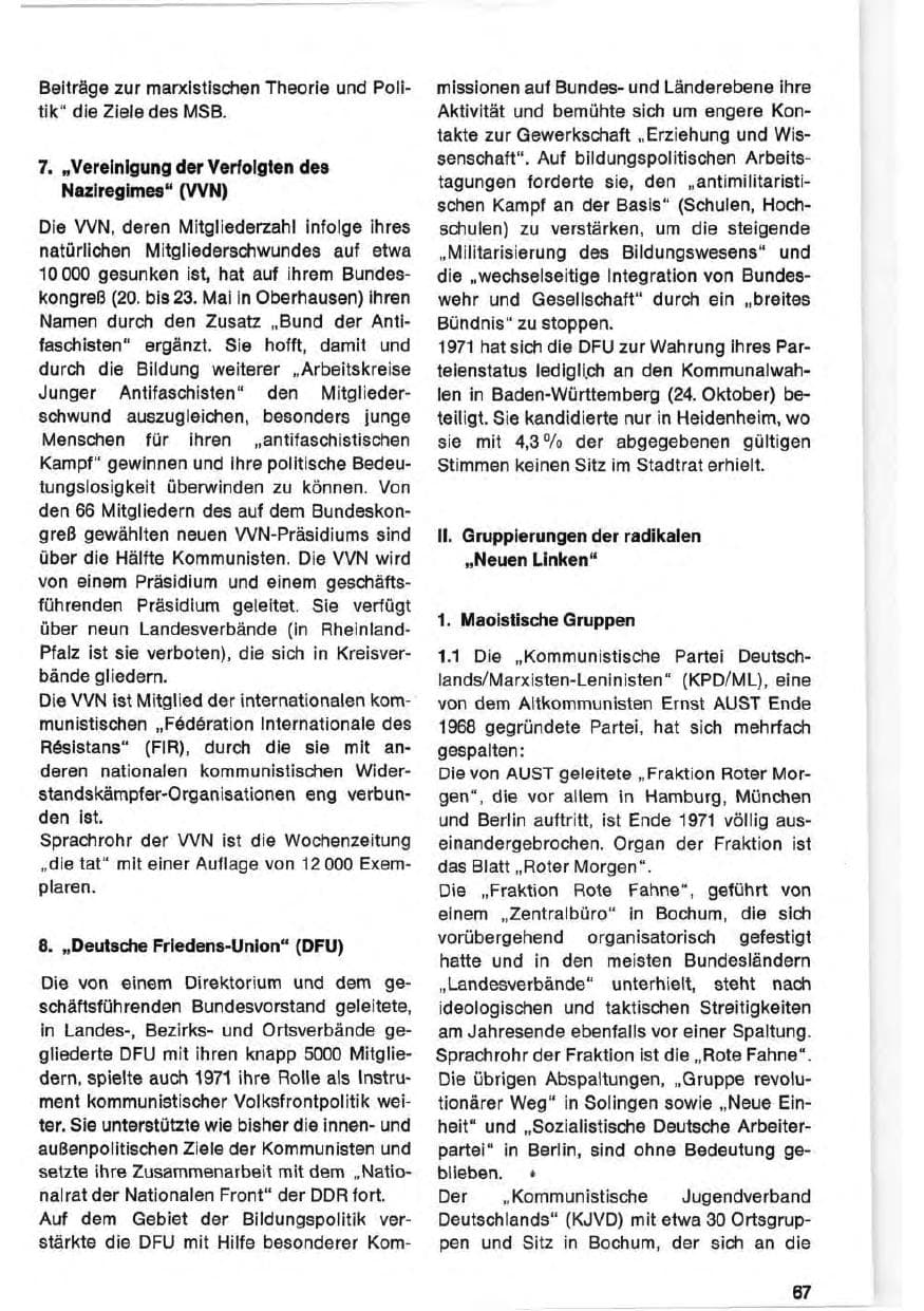 Seite 67 des Verfassungsschutzbericht 1971 Bund