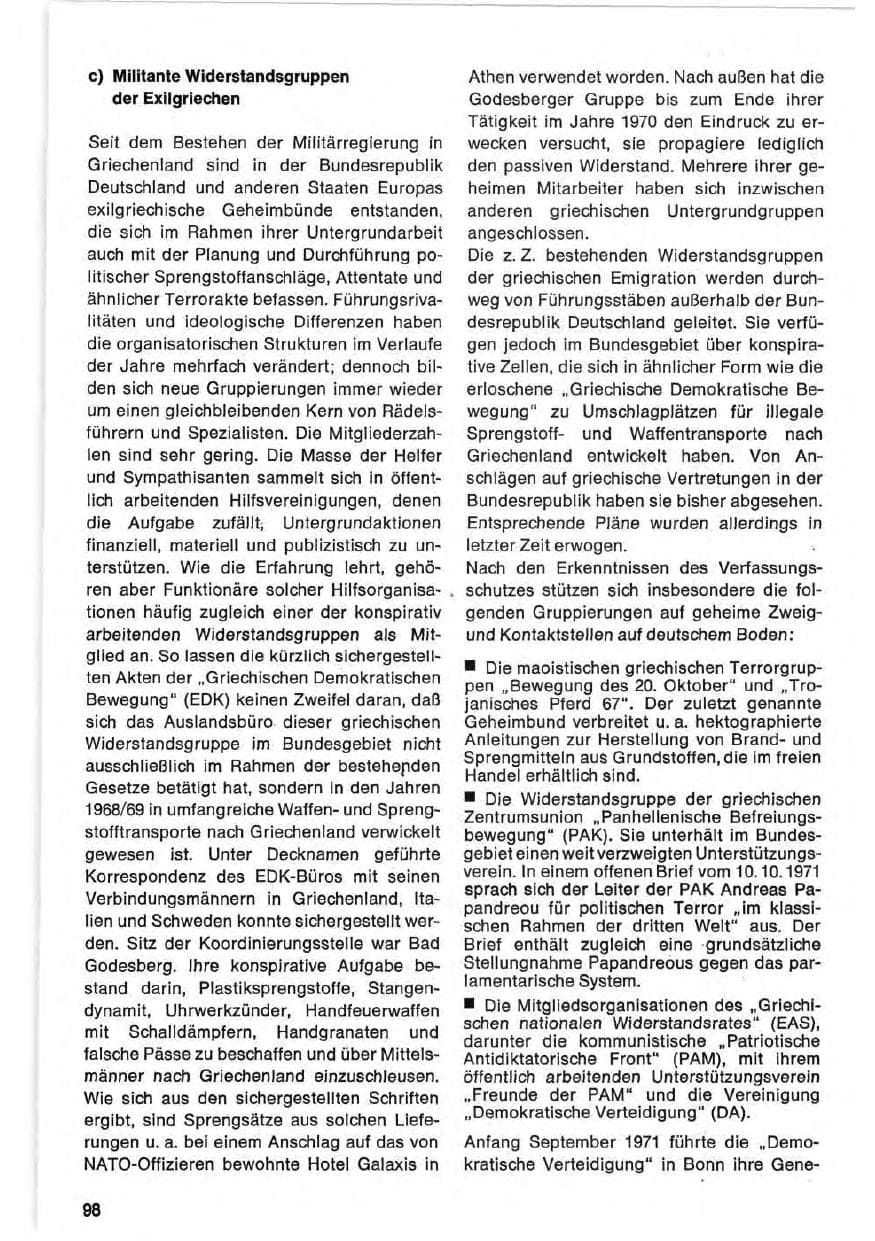 Seite 98 des Verfassungsschutzbericht 1971 Bund