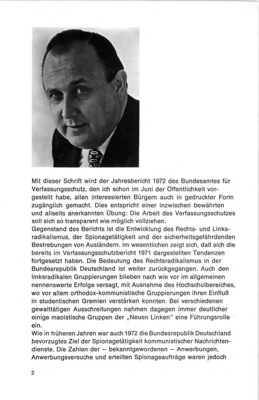 Seite 2 des Verfassungsschutzbericht 1972 Bund