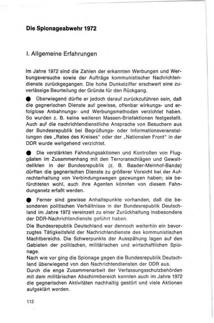 Seite 112 des Verfassungsschutzbericht 1972 Bund