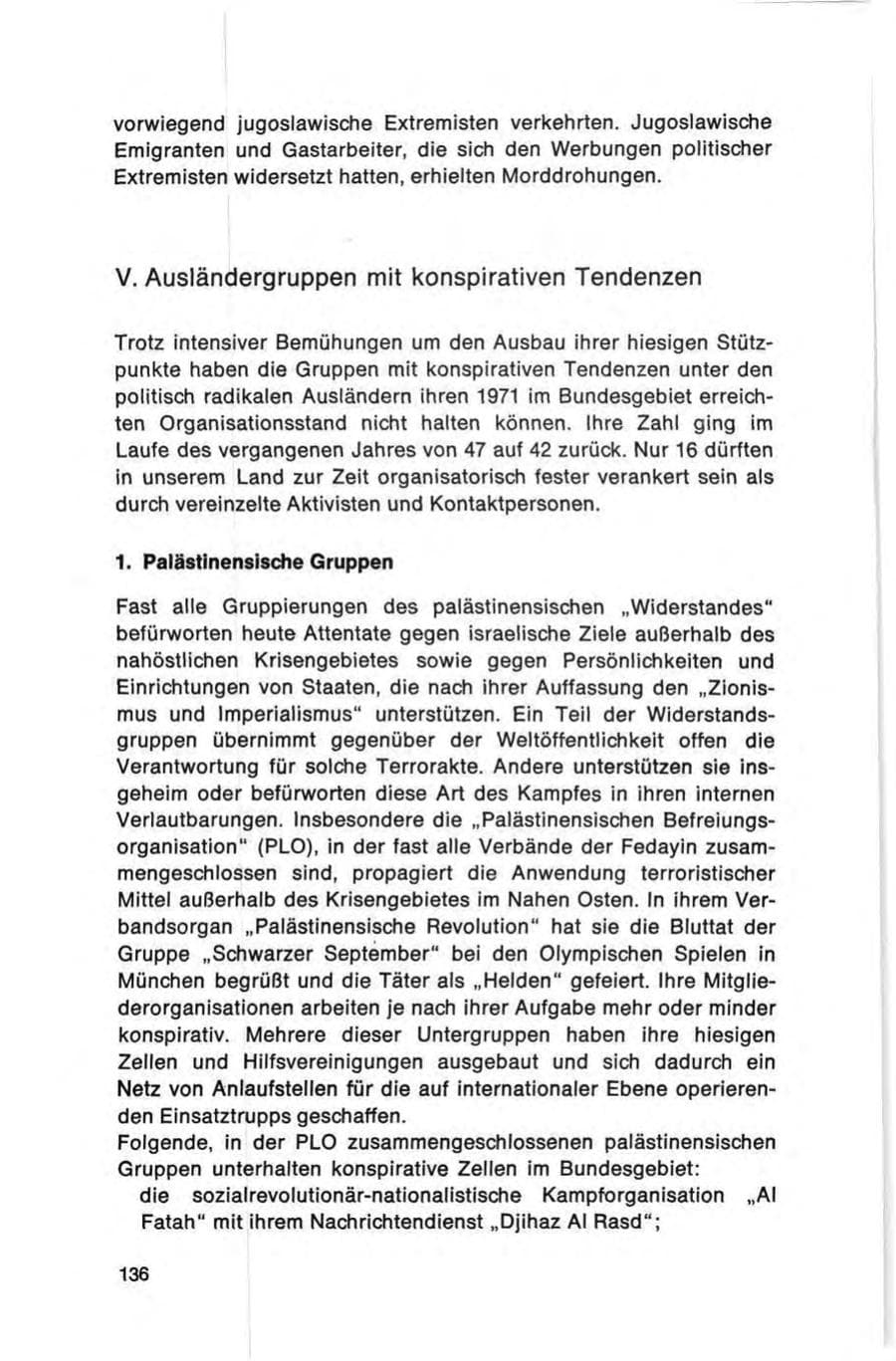 Seite 136 des Verfassungsschutzbericht 1972 Bund