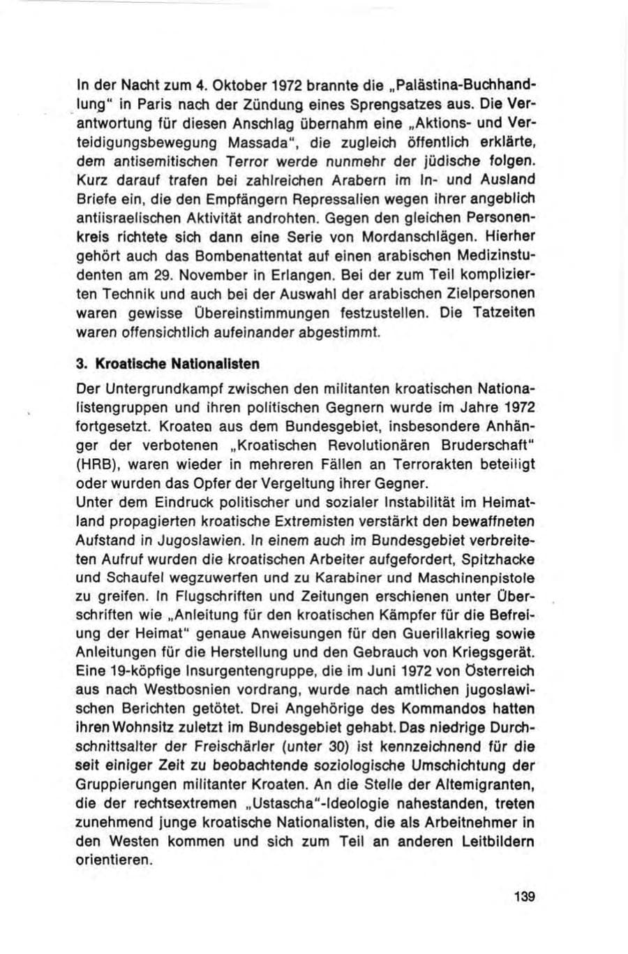 Seite 139 des Verfassungsschutzbericht 1972 Bund
