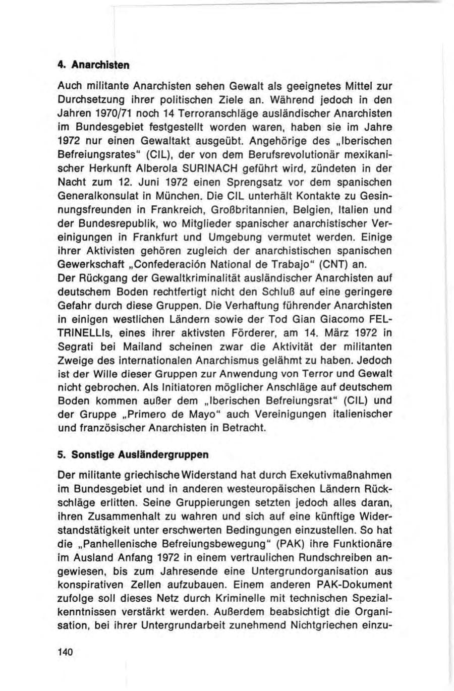 Seite 140 des Verfassungsschutzbericht 1972 Bund