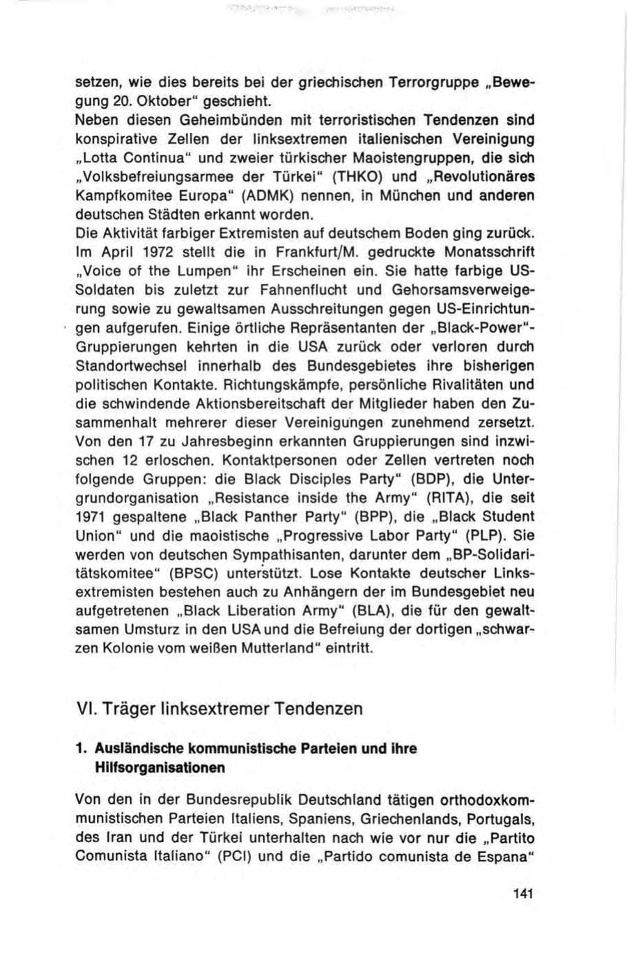 Seite 141 des Verfassungsschutzbericht 1972 Bund