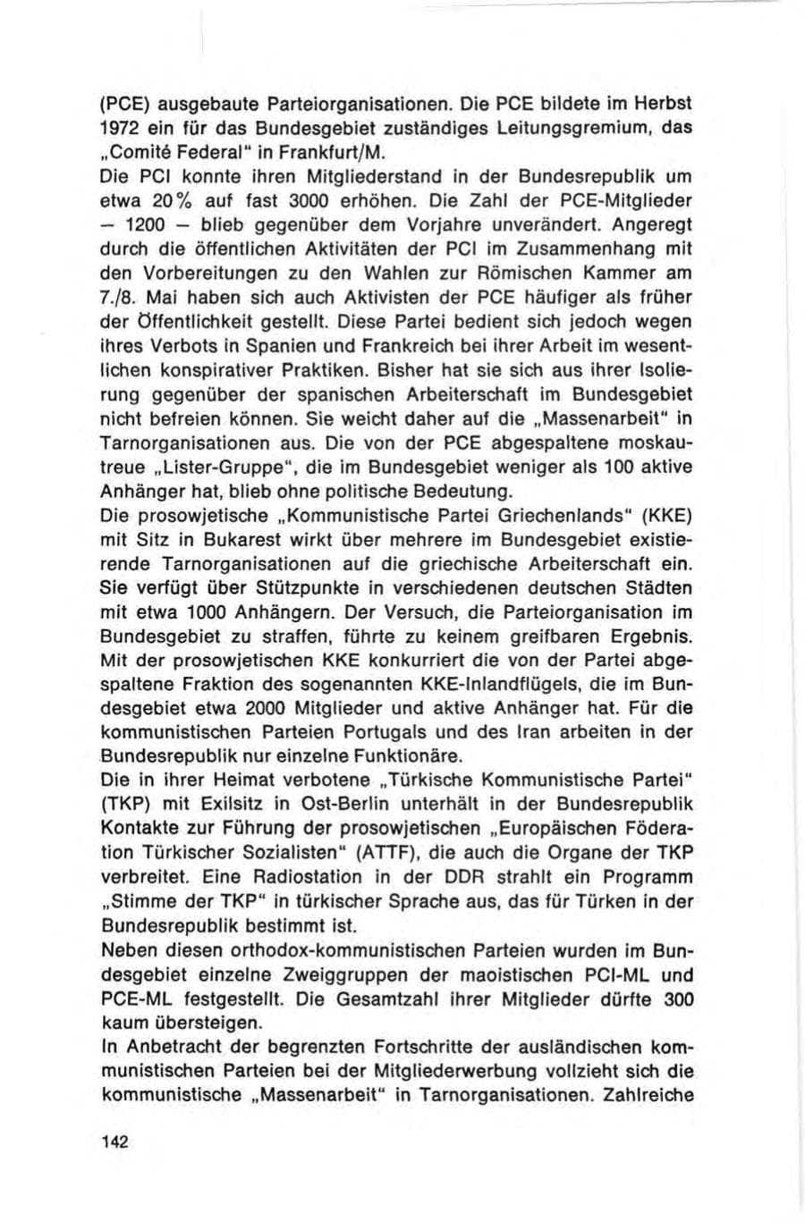 Seite 142 des Verfassungsschutzbericht 1972 Bund