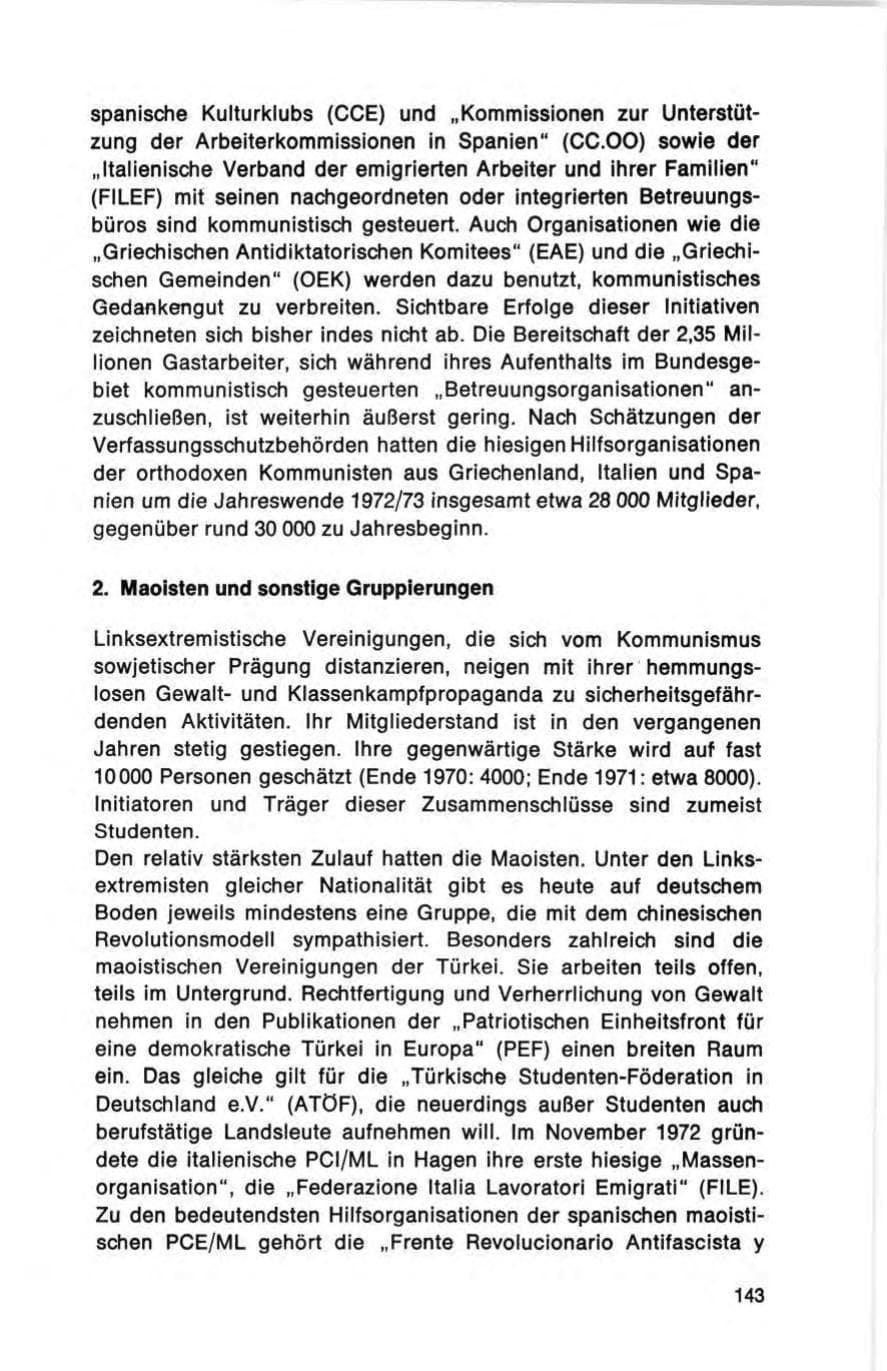 Seite 143 des Verfassungsschutzbericht 1972 Bund