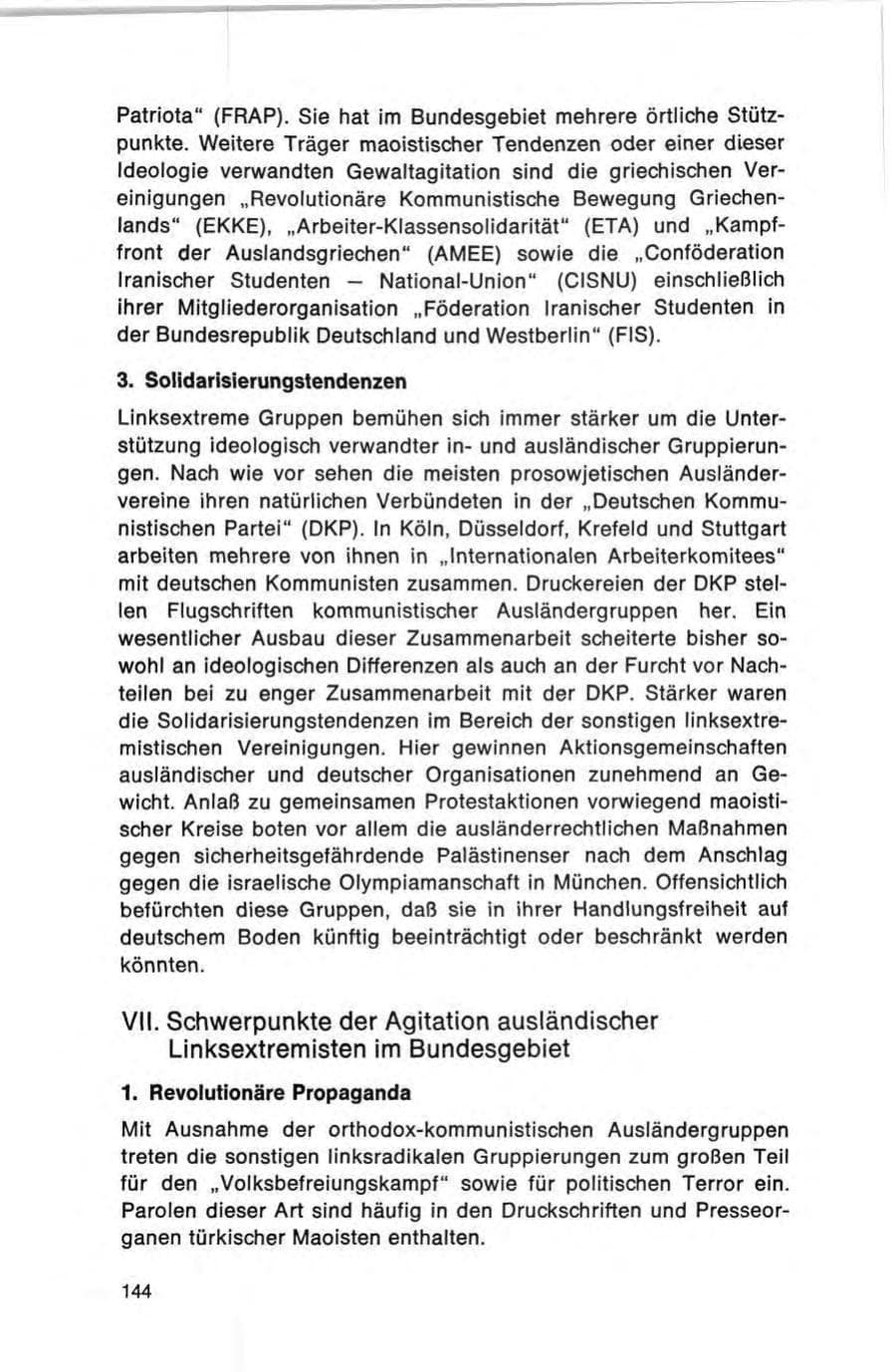 Seite 144 des Verfassungsschutzbericht 1972 Bund