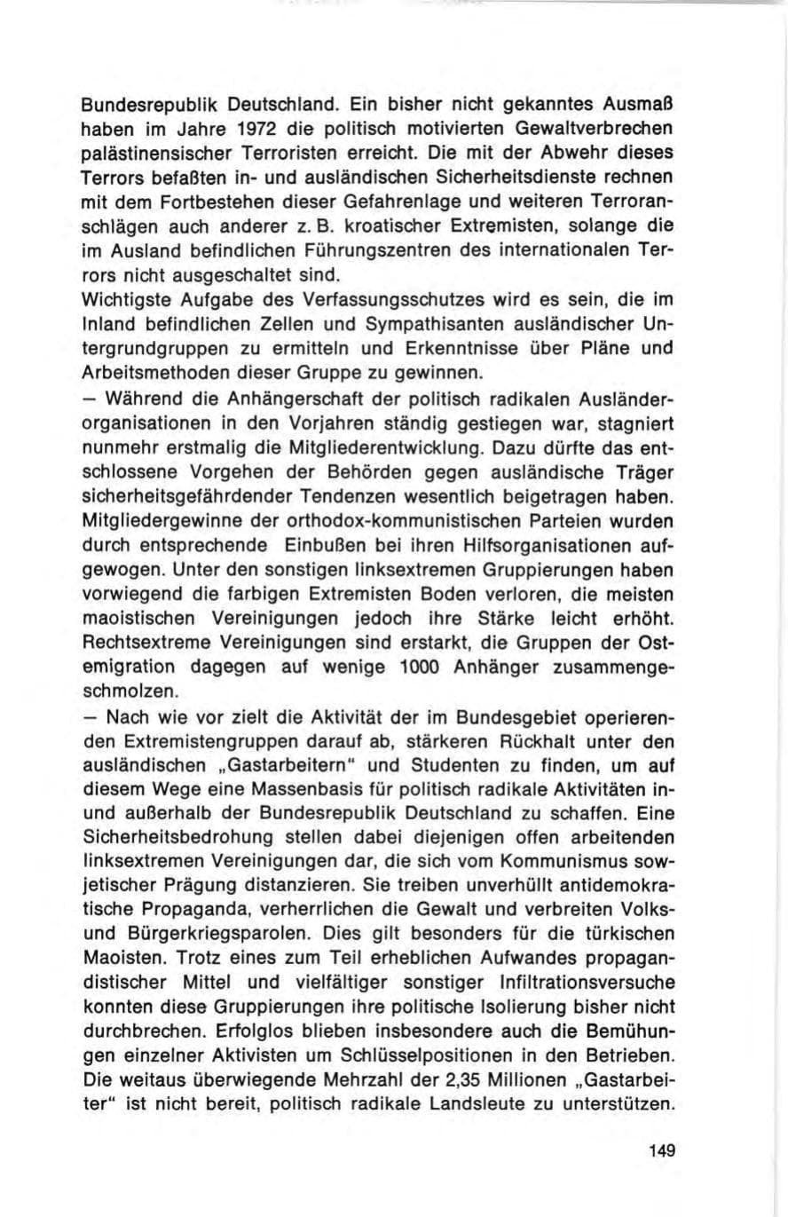 Seite 149 des Verfassungsschutzbericht 1972 Bund