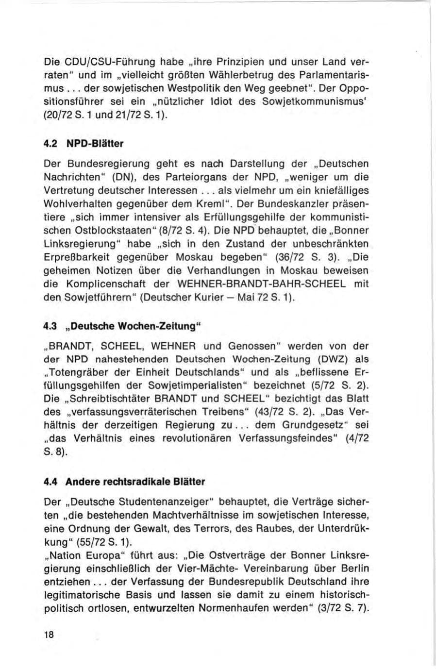 Seite 18 des Verfassungsschutzbericht 1972 Bund