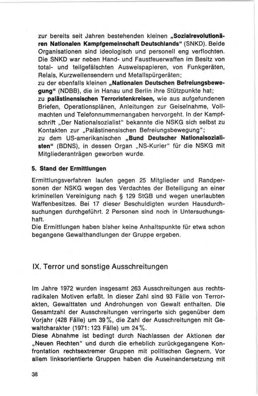 Seite 38 des Verfassungsschutzbericht 1972 Bund