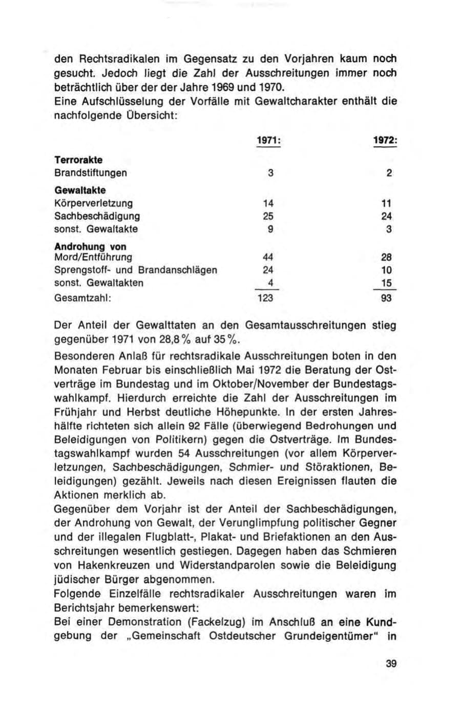 Seite 39 des Verfassungsschutzbericht 1972 Bund