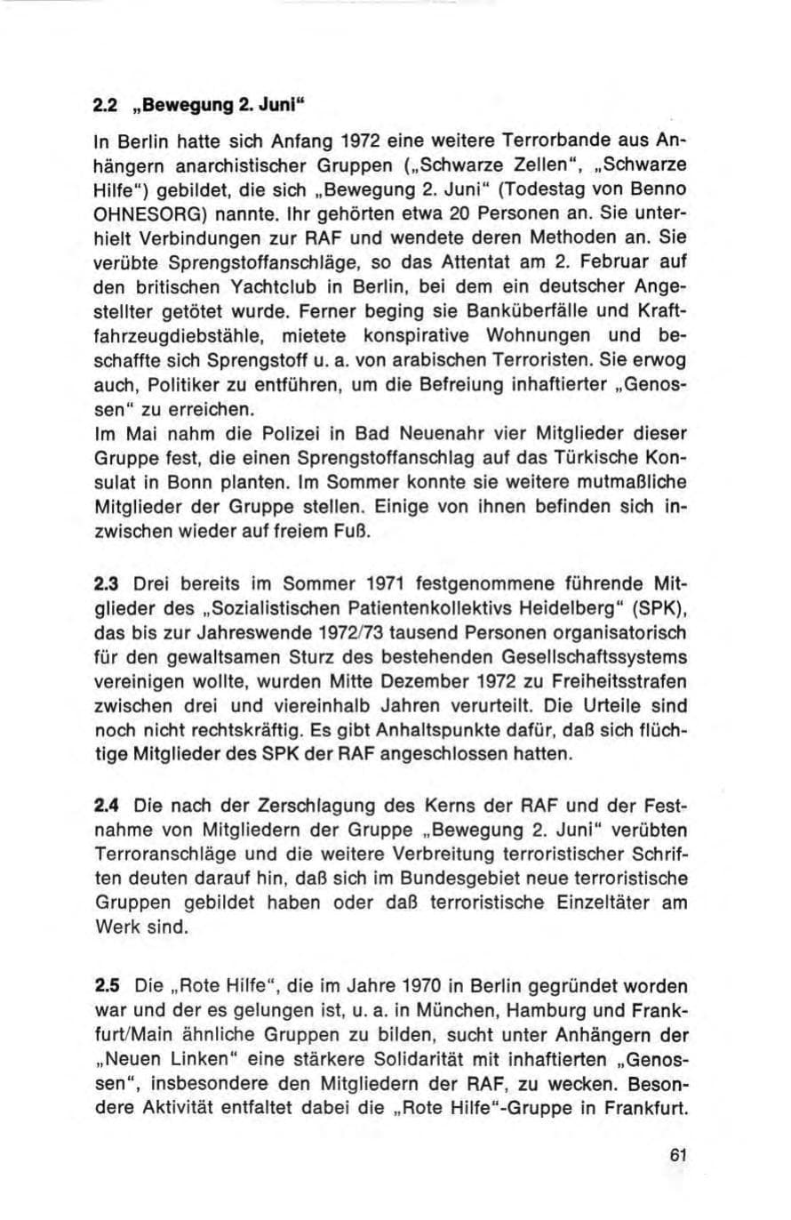 Seite 61 des Verfassungsschutzbericht 1972 Bund