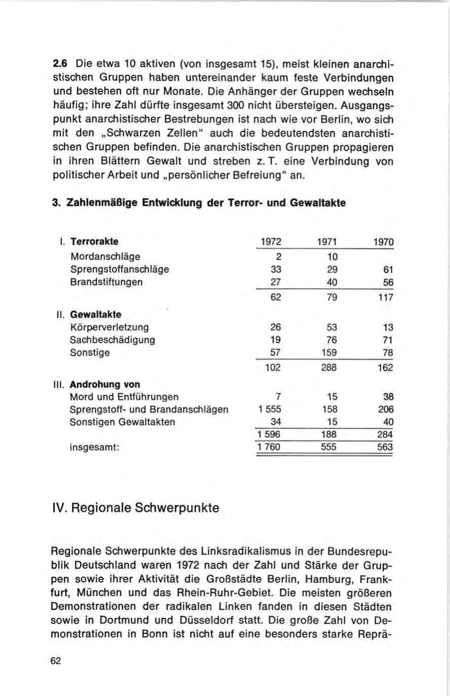 Seite 62 des Verfassungsschutzbericht 1972 Bund