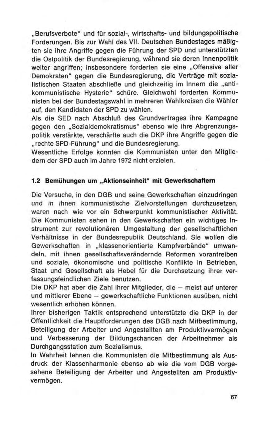 Seite 67 des Verfassungsschutzbericht 1972 Bund