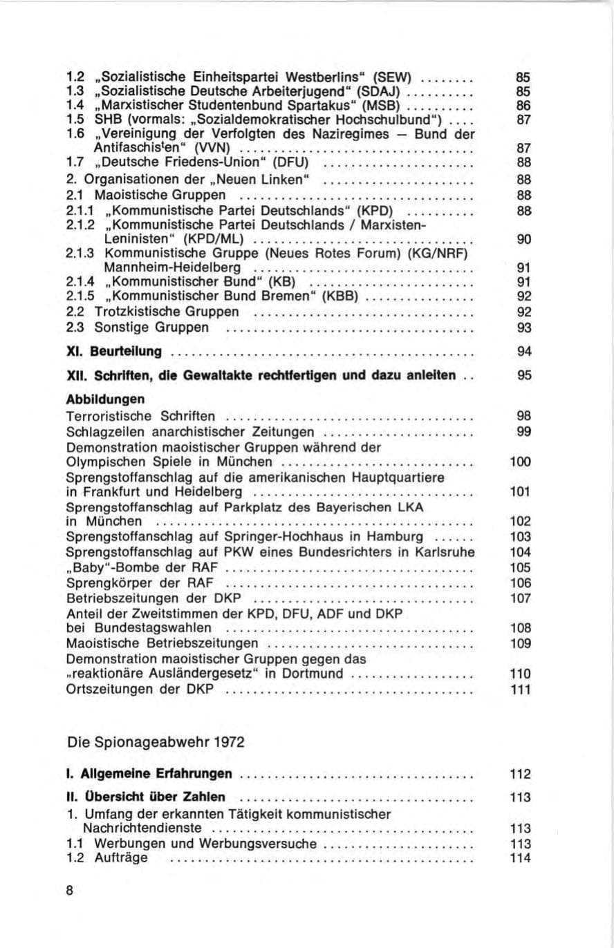Seite 8 des Verfassungsschutzbericht 1972 Bund