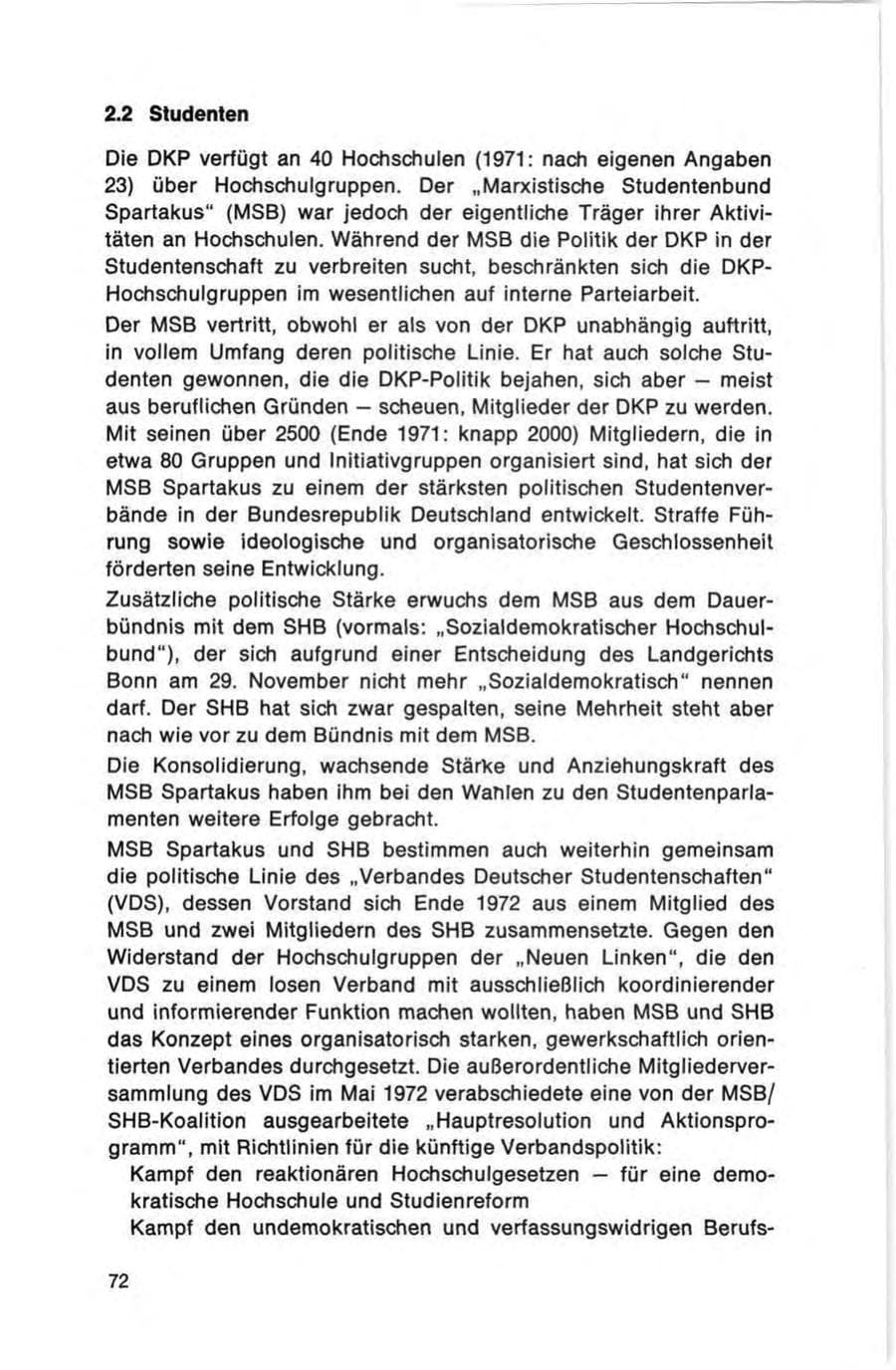 Seite 72 des Verfassungsschutzbericht 1972 Bund