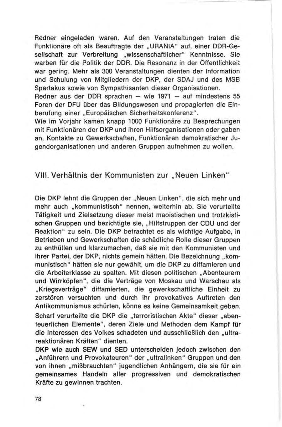 Seite 78 des Verfassungsschutzbericht 1972 Bund