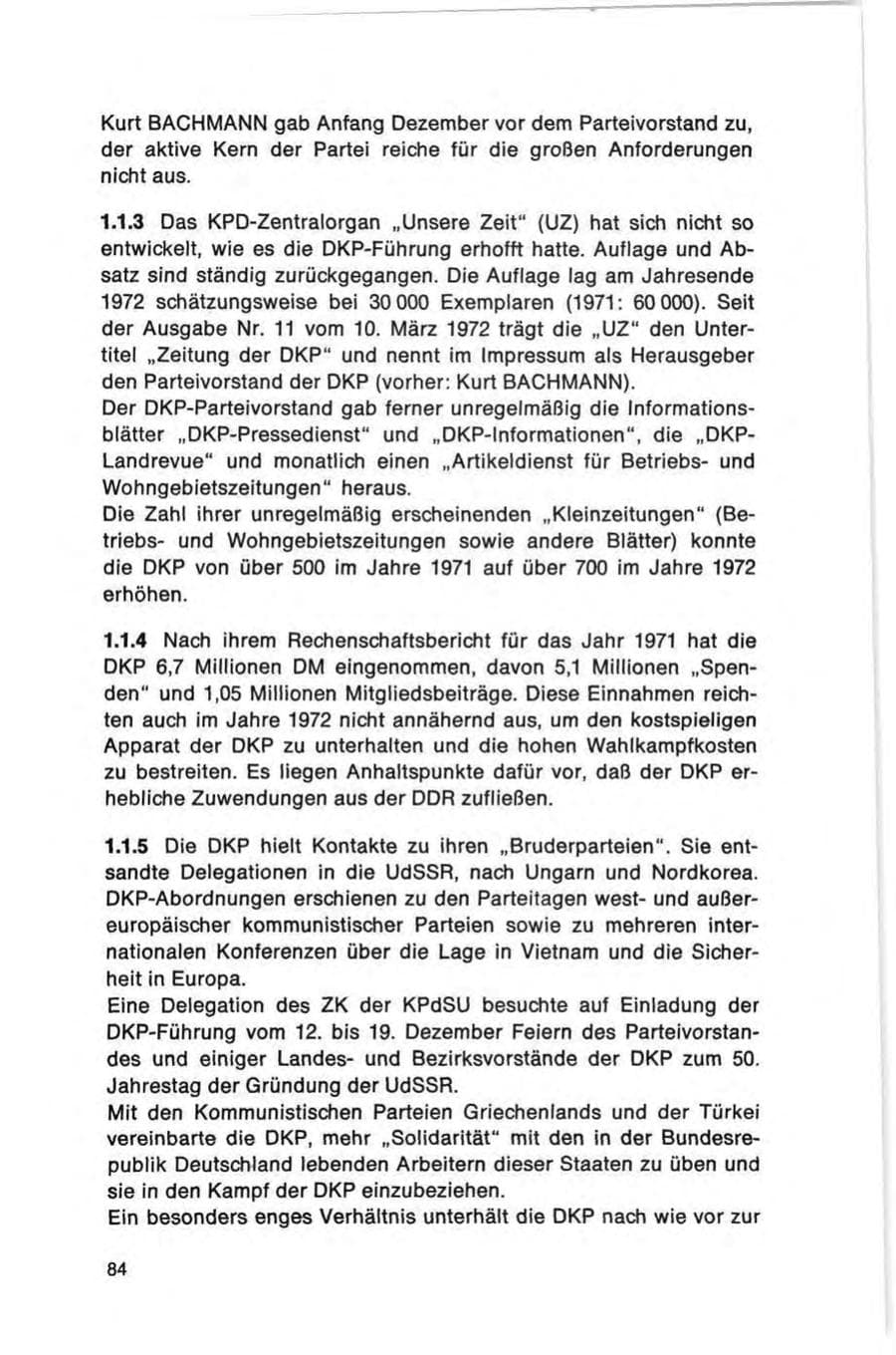Seite 84 des Verfassungsschutzbericht 1972 Bund