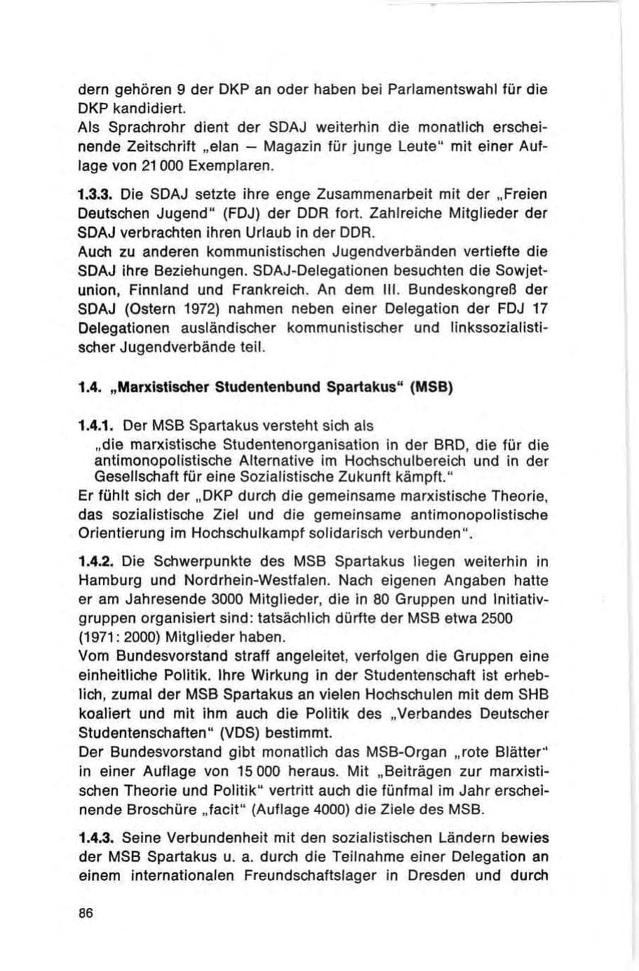 Seite 86 des Verfassungsschutzbericht 1972 Bund