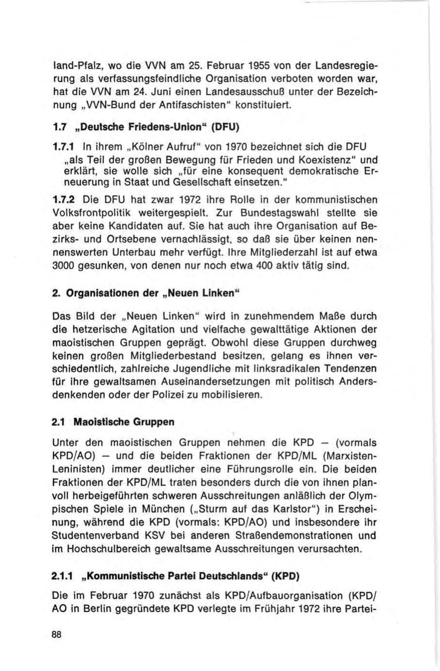 Seite 88 des Verfassungsschutzbericht 1972 Bund