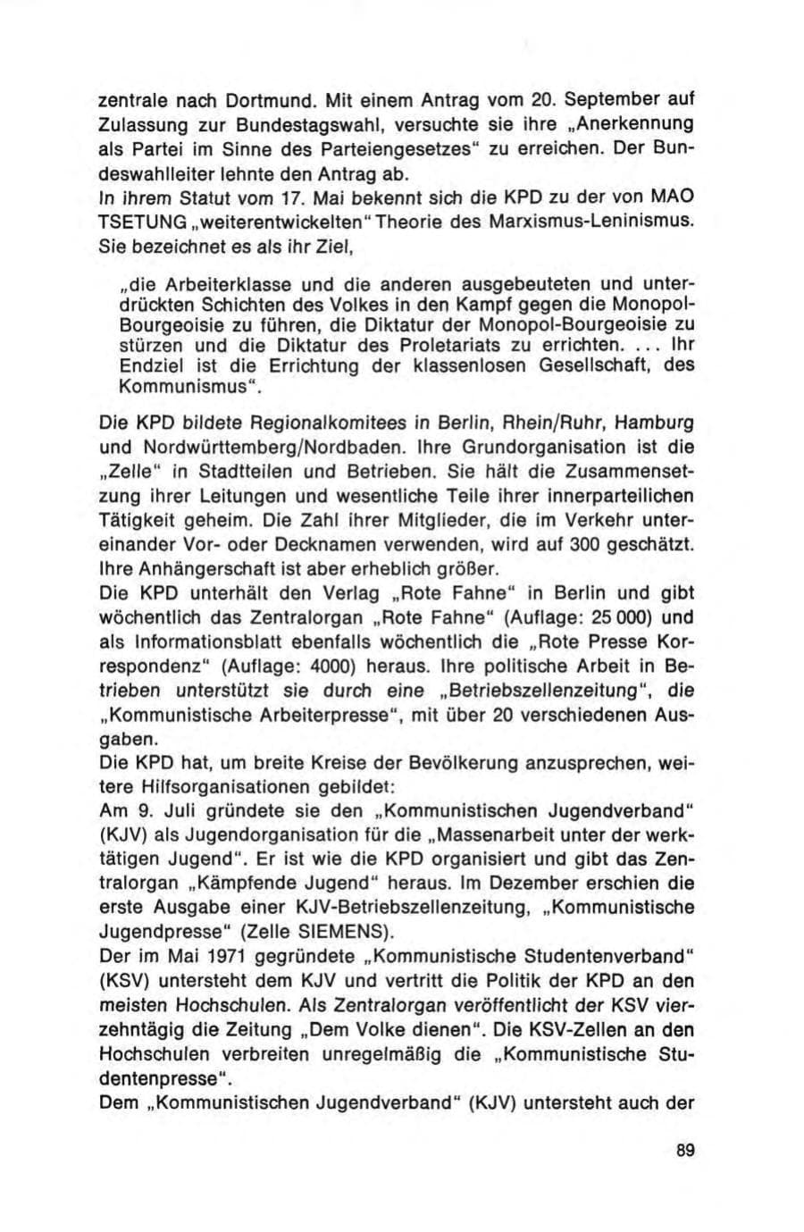 Seite 89 des Verfassungsschutzbericht 1972 Bund