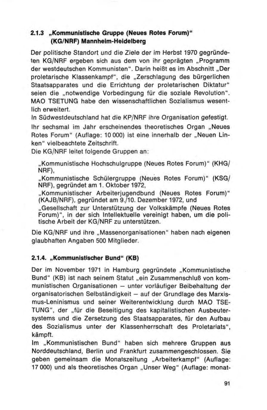 Seite 91 des Verfassungsschutzbericht 1972 Bund