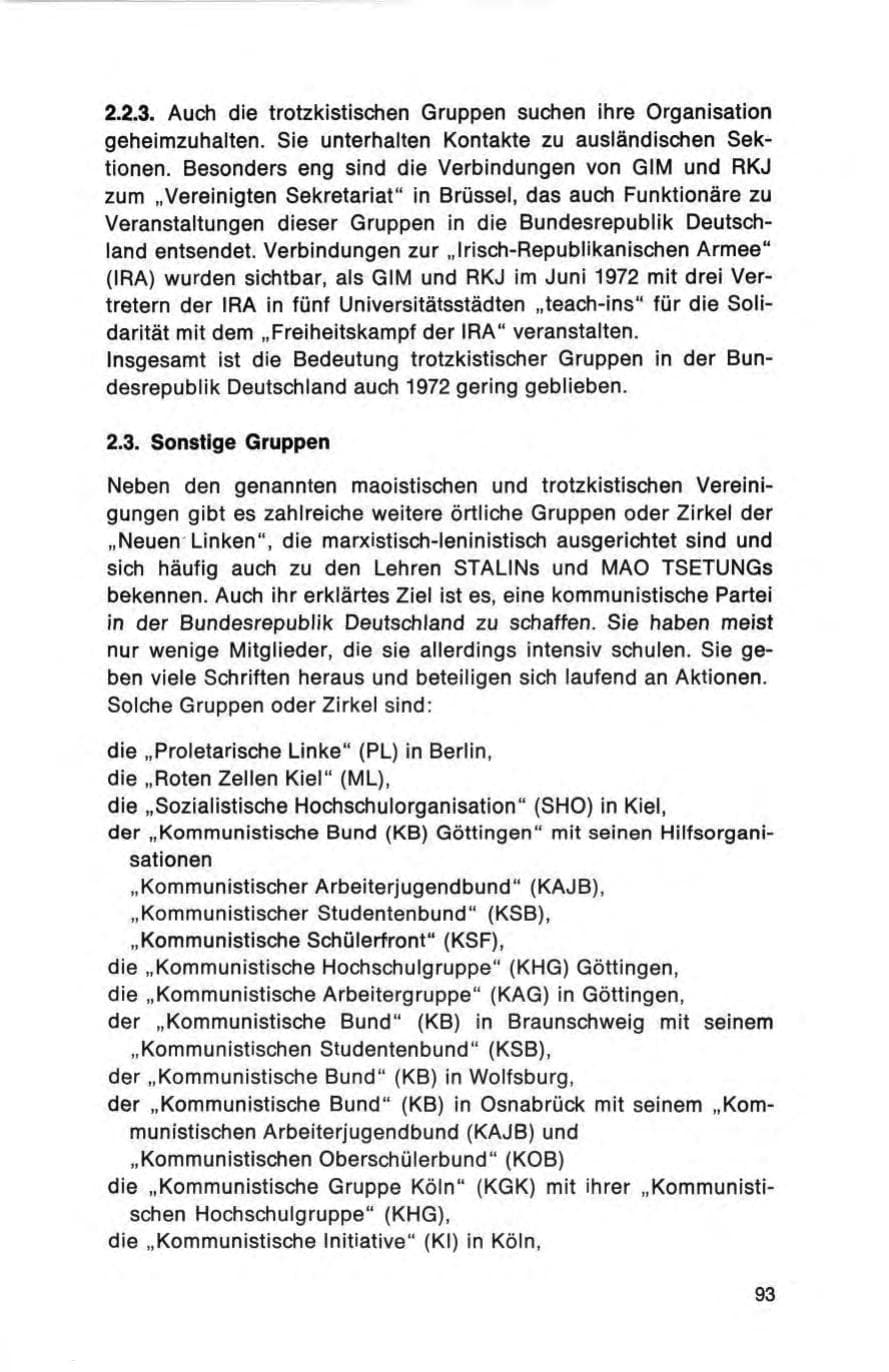 Seite 93 des Verfassungsschutzbericht 1972 Bund