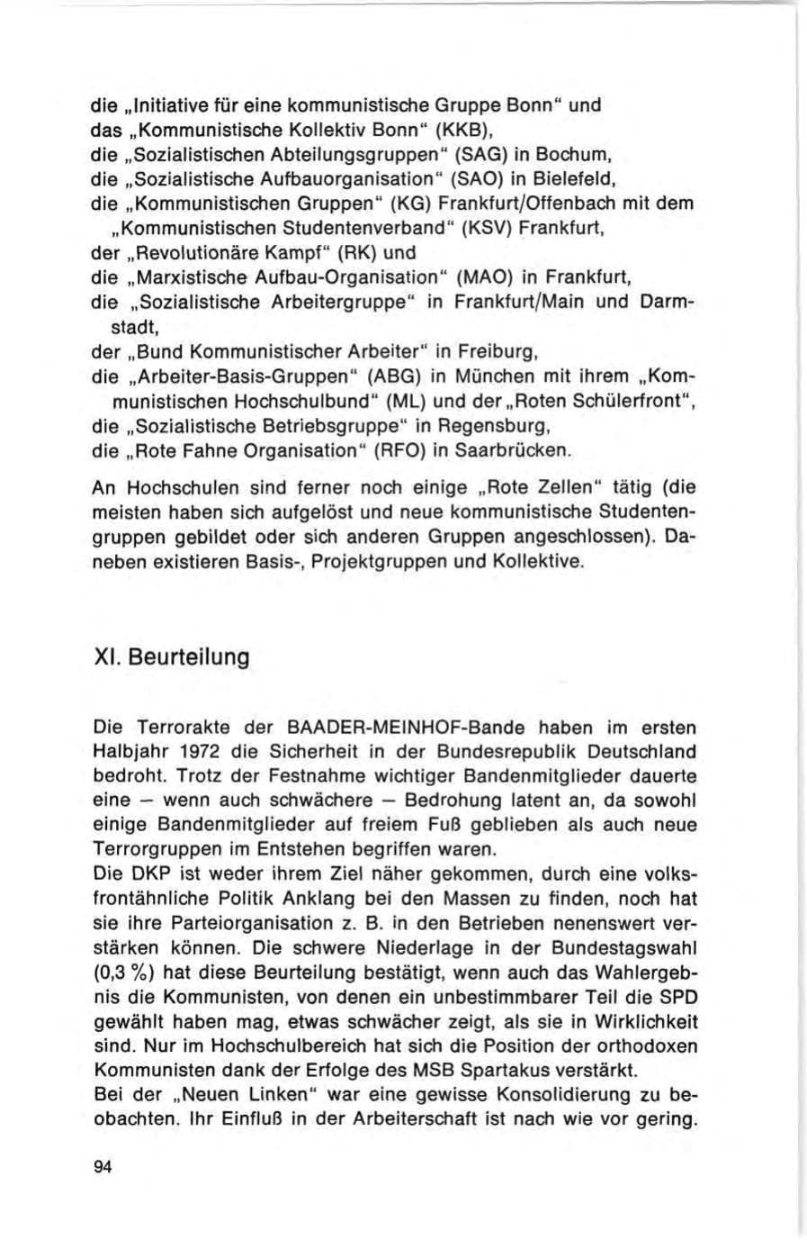 Seite 94 des Verfassungsschutzbericht 1972 Bund
