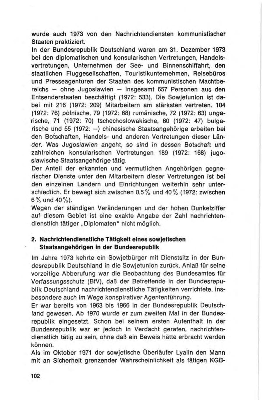 Seite 102 des Verfassungsschutzbericht 1973 Bund
