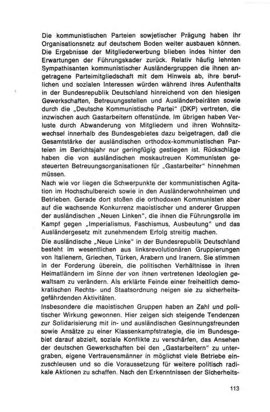 Seite 113 des Verfassungsschutzbericht 1973 Bund