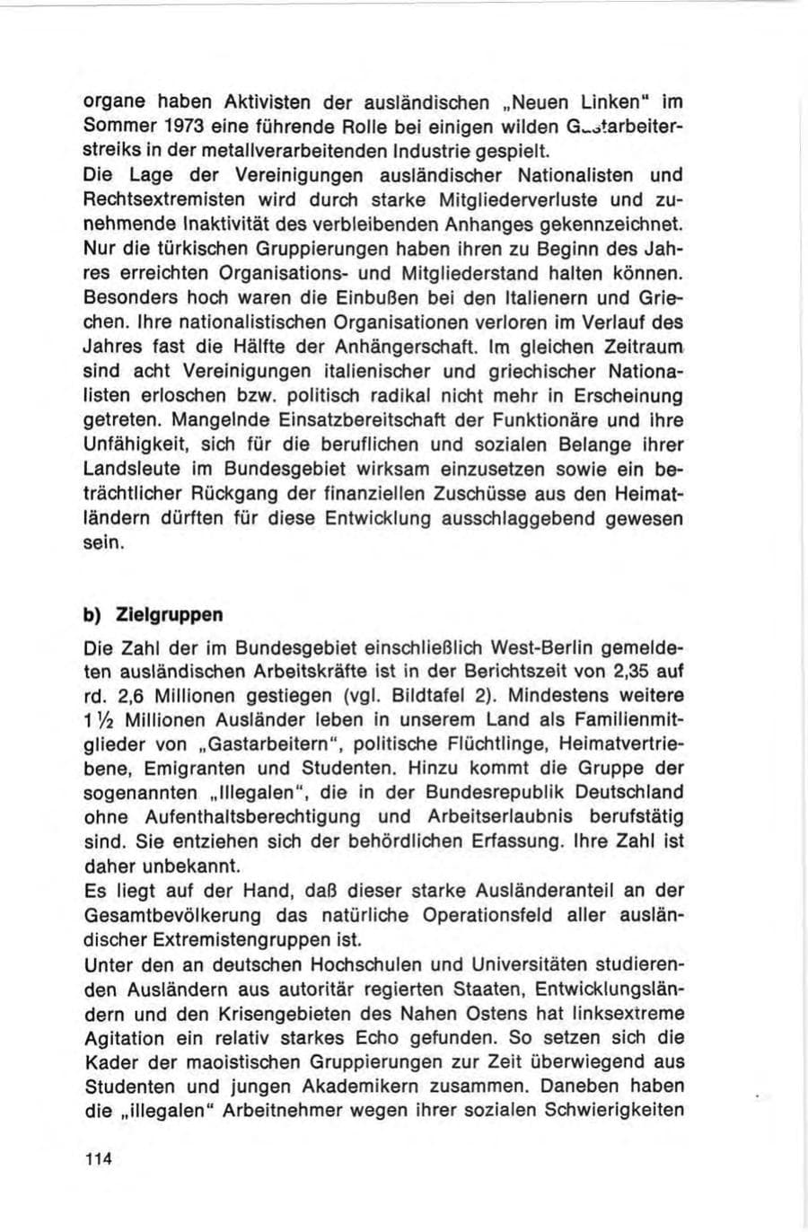 Seite 114 des Verfassungsschutzbericht 1973 Bund