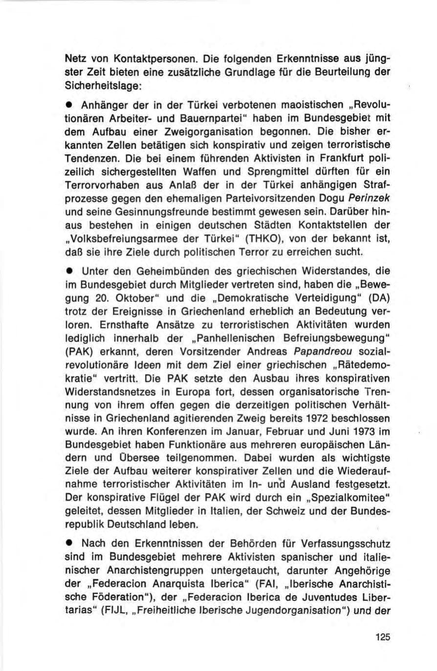 Seite 125 des Verfassungsschutzbericht 1973 Bund