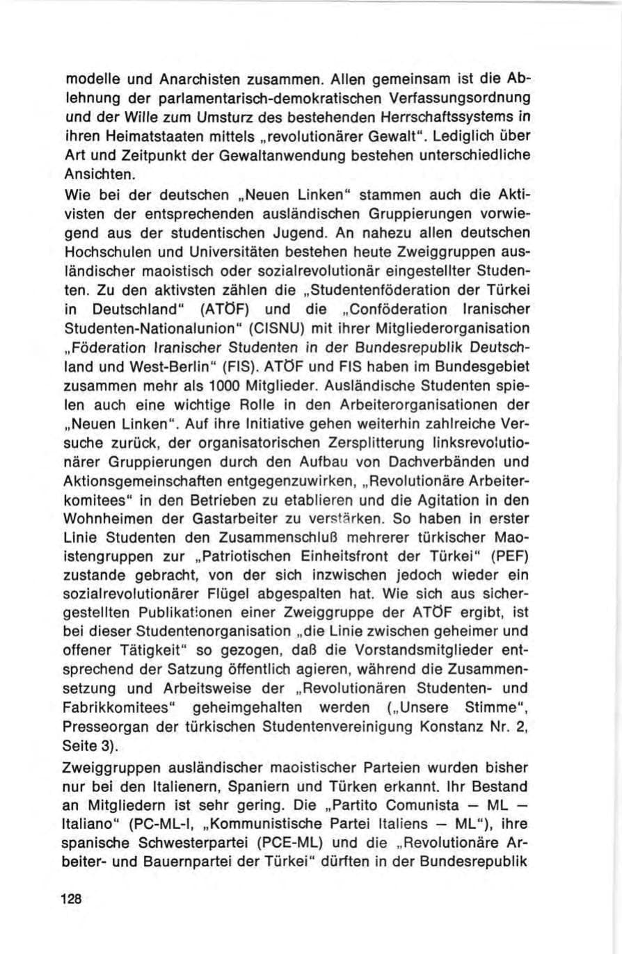 Seite 128 des Verfassungsschutzbericht 1973 Bund