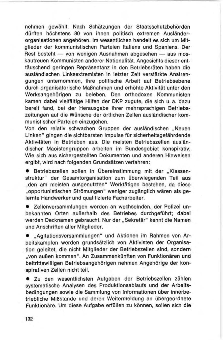 Seite 132 des Verfassungsschutzbericht 1973 Bund